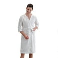 thumbnail image 1 of Dagugfen Robes for Men Pajamas 3/4 Sleeve Knee Length Loose Textured Soft Loungeware Tie Spa Bathrobes Pockets, 1 of 2