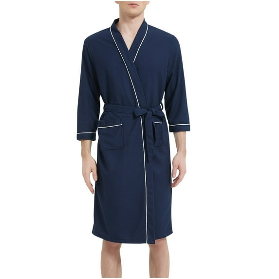 Dagugfen Robes for Men Pajamas Textured Long Sleeve Loose Knee Length Tie Bathrobes Casual Sleepwear Pockets