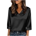 thumbnail image 1 of Dagugfen Satin Blouses for Women V Neck 3/4 Sleeve Business Casual Shirts for Women Work Loungewear Tops Solid Color, 1 of 7