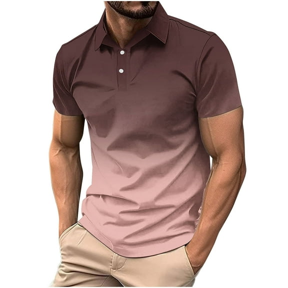 Dagugfen Shirts for Men Button Lapel V Neck Short Sleeve Gradient Color Slim Work Casual Fishing Shirts Fashion