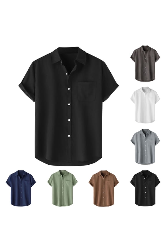 Shirts for Men Button down Short Sleeve Loose Solid Color Comfy Business Casual Work Tops Pocket