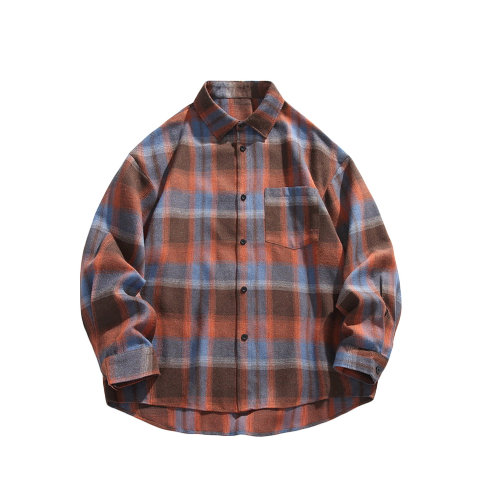 Men's Full Size Contrast Button Up Long Sleeve Shirt Plus Size main image 0