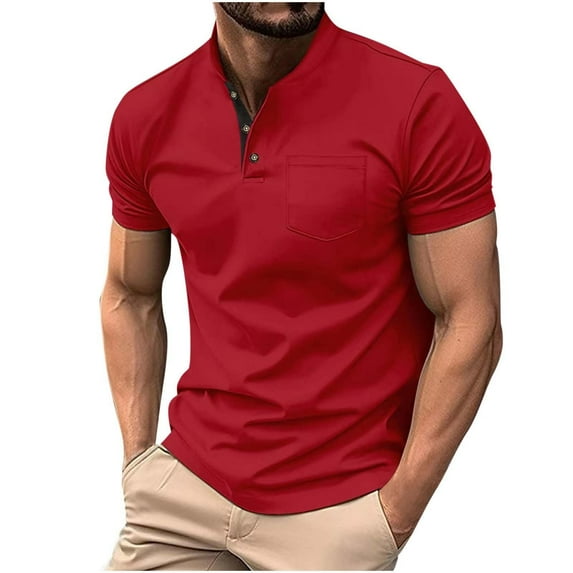 Dagugfen Shirts for Men Short Sleeve Button Stand Collar Loose Lightweight Work Casual Tops with Pocket