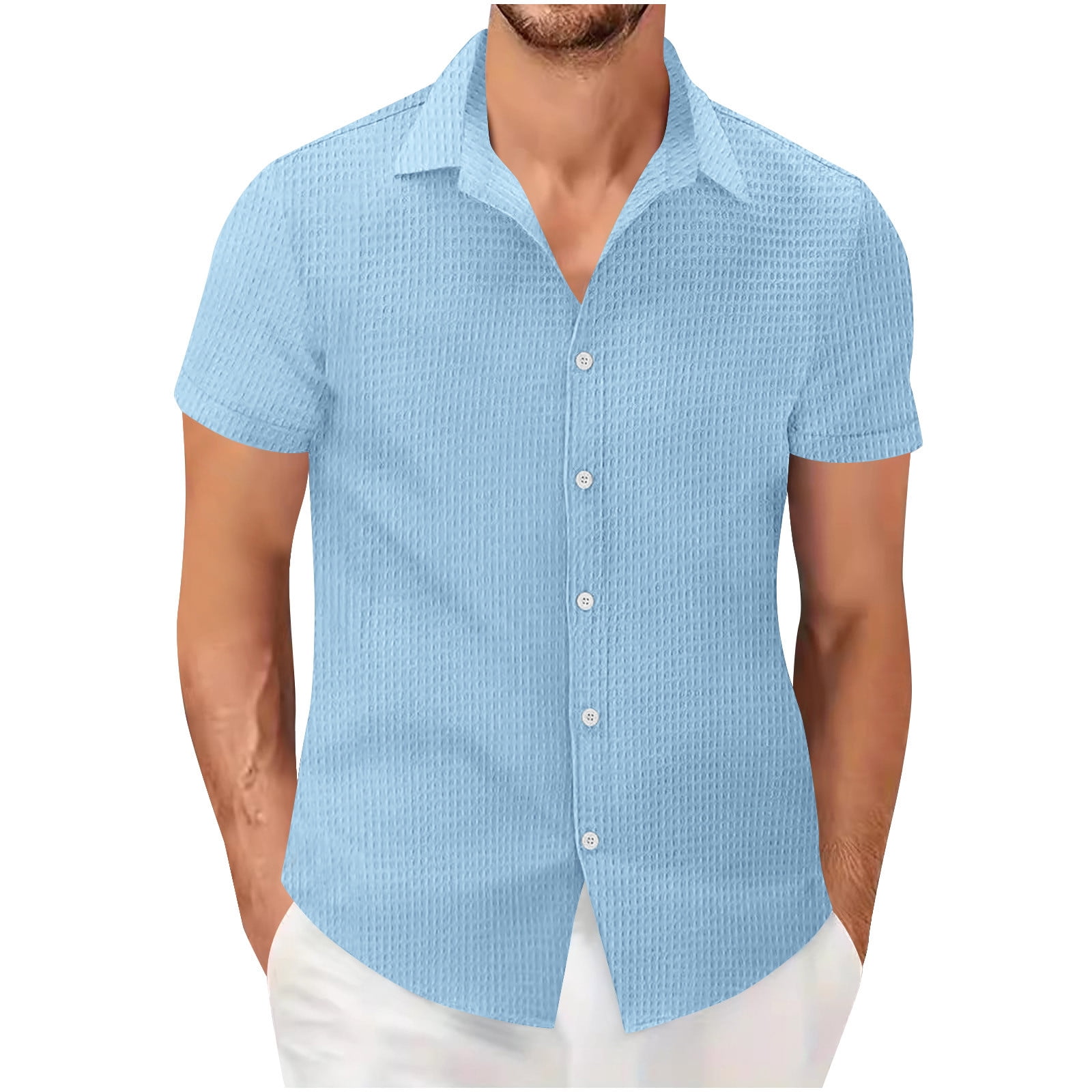 Dagugfen Shirts for Men Short Sleeve Button up Loose Summer Solid Color — free download