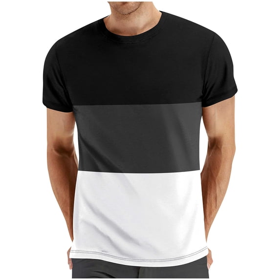 Dagugfen Shirts for Men Short Sleeve Crewneck Slim Comfy Color Block Leisure Running Workout Shirts Fashion