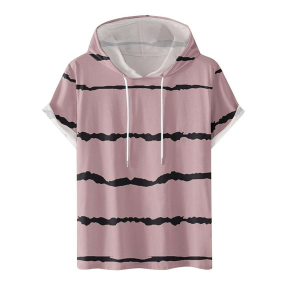 Dagugfen Shirts for Men Sweatshirts Short Sleeve Hoodie Drawstring Striped Comfy Casual Tops Fashion