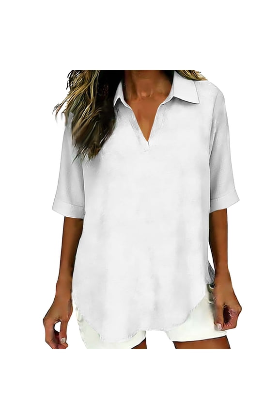 Shirts for Women V Neck Loose Fitted CasaualTops for Women Solid Color Pullover Tops