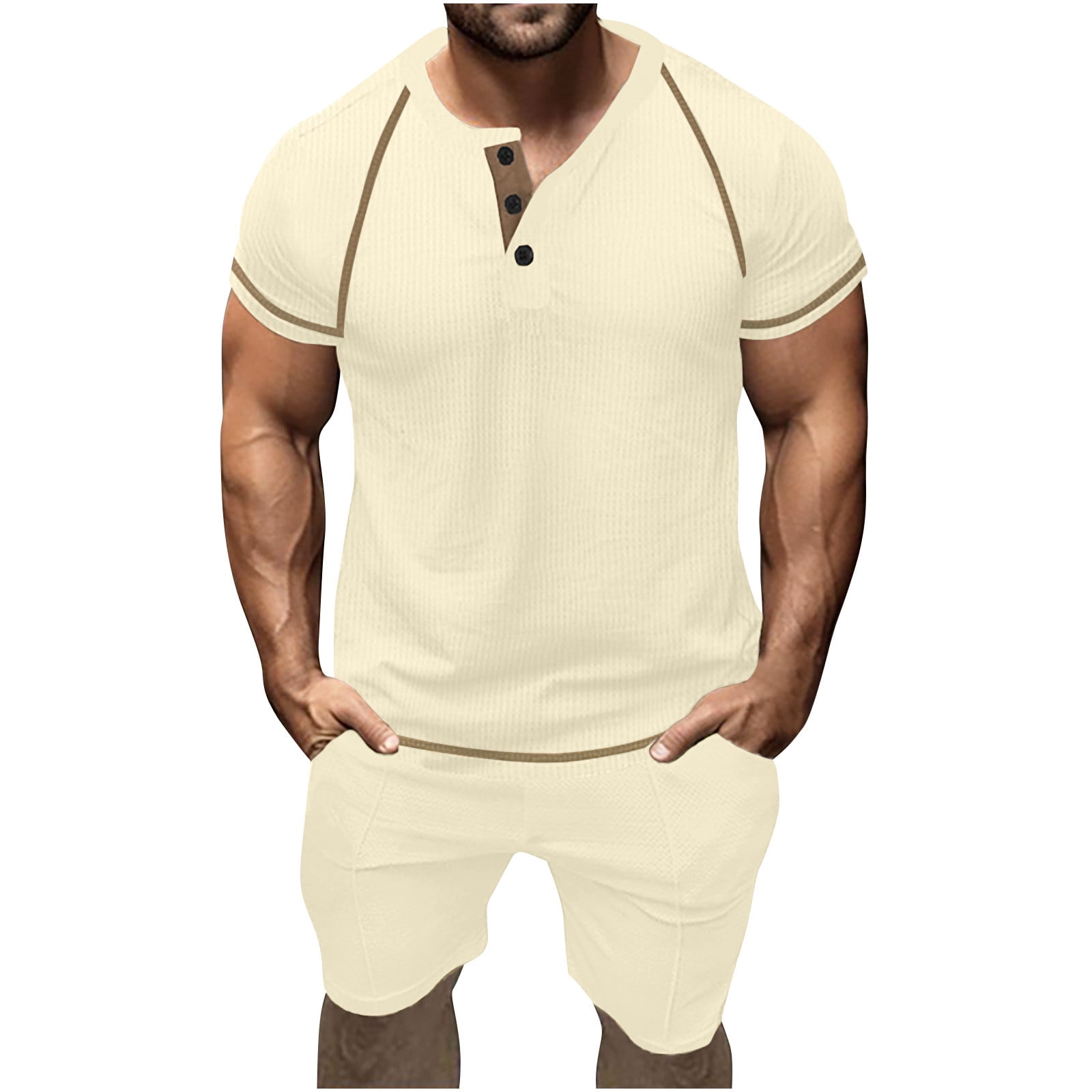 Short Sets For Men.Dagugfen Short Sets for Men 2 Piece Button V Neck Tshirts Knee Length ...
