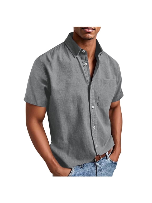 Short Sleeve Shirts for Men Plus Size Button up Loose Comfy Business Casual Work Shirts Pocket