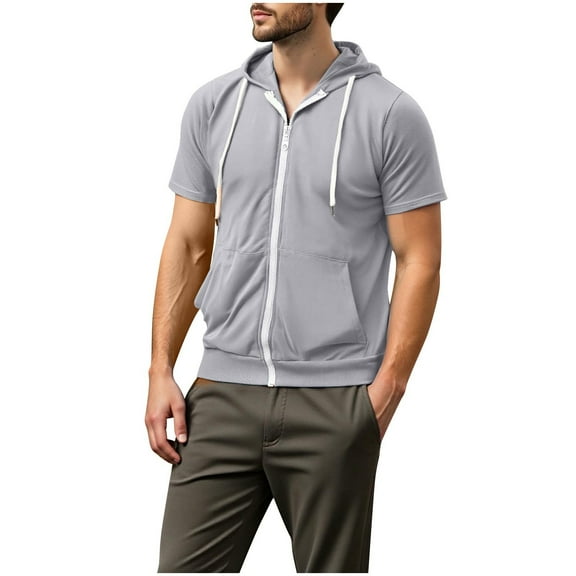 Dagugfen Short Sleeve Shirts for Men Sweatshirts Zip up Drawstring Comfy Casual Hoodie Jacket with Pockets Fashion