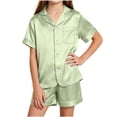 thumbnail image 1 of Dagugfen Sleepwear Suit Sets for Teens Short Sleeve Button down Shirts Collared Neck Elastic Waist Shorts Soft Homewear Comfy Outfits(16-17Years,Green), 1 of 7