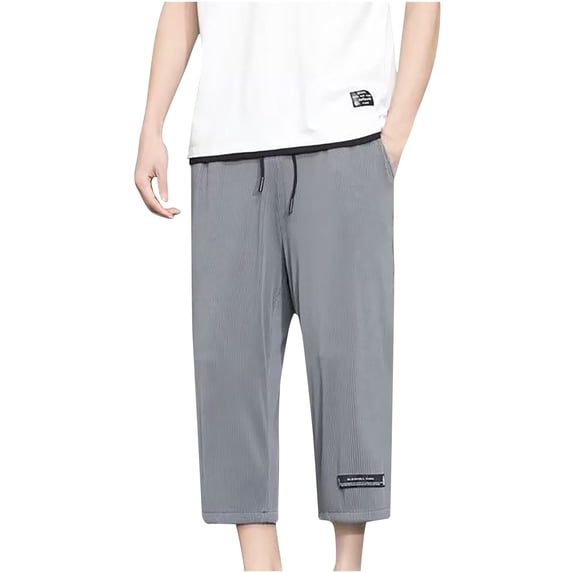 Dagugfen Summer Capri Pants for Men Drawstring Elastic Waist Lightweight Quick Drying Athletic Capris Outdoor Workout Pants with Pockets