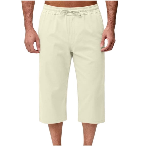 Dagugfen Summer Capris for Men Straight Leg Drawstring Elastic Waist Capri Pants Below Knee Casual Daily Wear Pants with Pockets