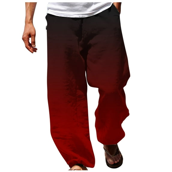 Dagugfen Summer Pants for Men Elastic Waist Loose Gradient Color Lightweight Fashion Trend Lounge Pants