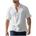 thumbnail image 1 of Dagugfen Summer Shirts for Men Button V Neck Short Sleeve Loose Lightweight Beach Travel Casual Tee Tops, 1 of 9