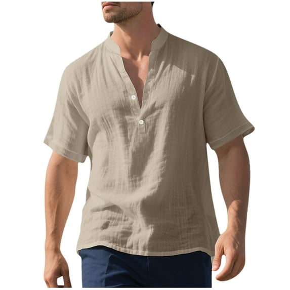 Dagugfen Summer Shirts for Men Button V Neck Short Sleeve Loose Lightweight Beach Travel Casual Tee Tops