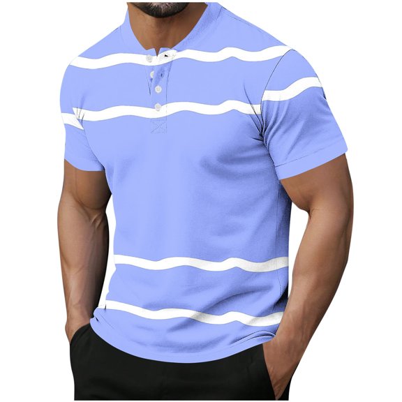 Dagugfen Summer Shirts for Men Button V Neck Short Sleeve Strip Fitted Lightweight Casual Shirts Fashion
