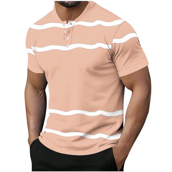 Dagugfen Summer Shirts for Men Button V Neck Short Sleeve Strip Fitted Lightweight Casual Shirts Fashion