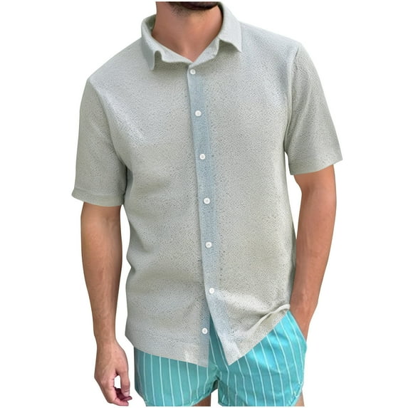 Dagugfen Summer Shirts for Men Button up Lapel Loose Thin Lightweight Beach Casual Shirts Solid Color