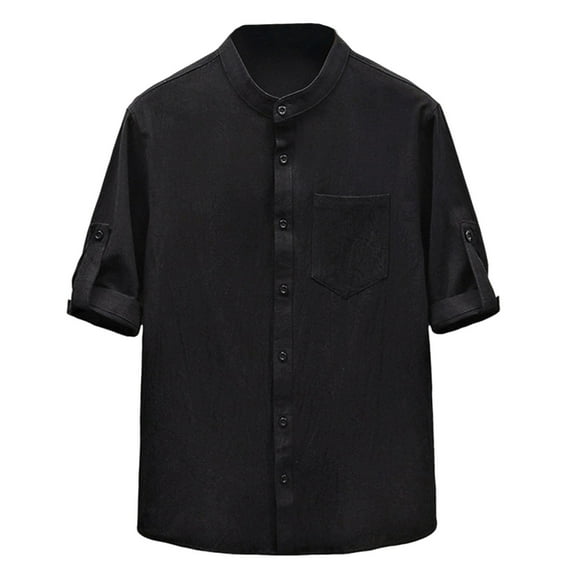 Dagugfen Summer Shirts for Men Button up Short Sleeve Stand Collar Lightweight Beach Casual Shirts Pocket