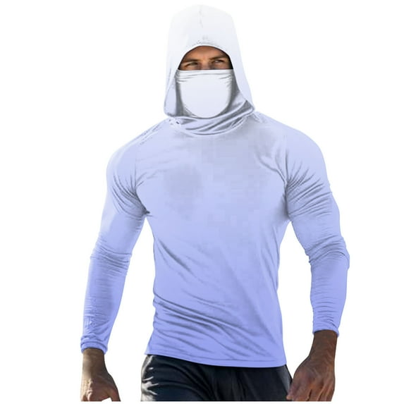 Dagugfen Summer Shirts for Men Hoodie Mask Long Sleeve Sun Protection Slim Gradient Color Comfy Casual Tops for Fishing
