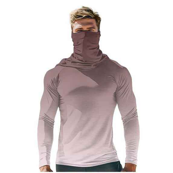 Dagugfen Summer Shirts for Men Hoodie Mask Long Sleeve Sun Protection Slim Gradient Color Comfy Casual Tops for Fishing