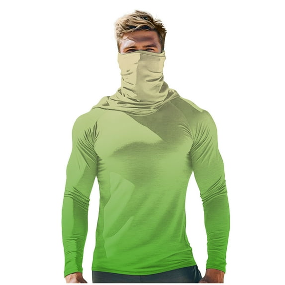 Dagugfen Summer Shirts for Men Mask Hoodie Long Sleeve Slim Gradient Color Sun Protection Comfy Lightweight Outdoor Tops