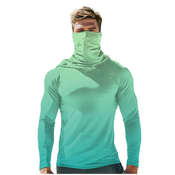 Dagugfen Summer Shirts for Men Mask Hoodie Long Sleeve Slim Gradient Color Sun Protection Comfy Lightweight Outdoor Tops
