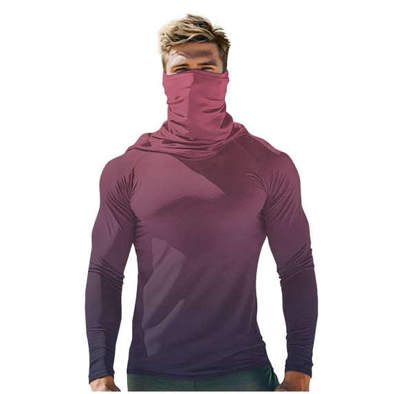 Dagugfen Summer Shirts for Men Mask Hoodie Long Sleeve Slim Gradient Color Sun Protection Comfy Lightweight Outdoor Tops