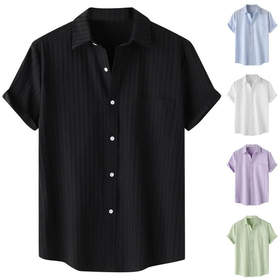 Dagugfen Summer Shirts for Men Short Sleeve Button up Loose Solid Color Travel Casual Tops with Pocket