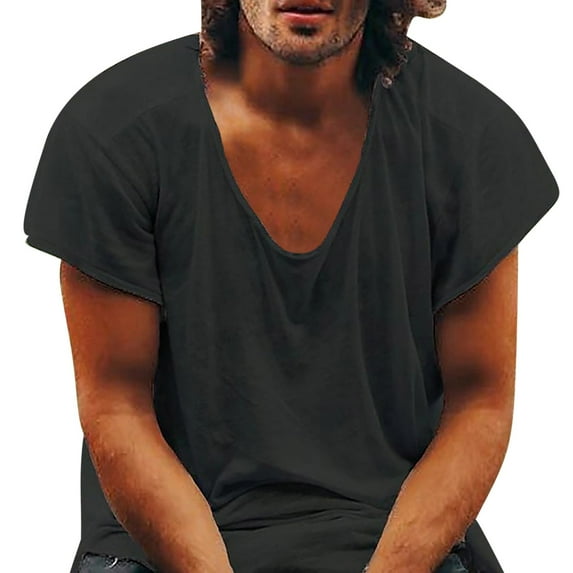 Dagugfen Summer Shirts for Men Short Sleeve Round Neck Loose Solid Color Lightweight Casual Tee Tops