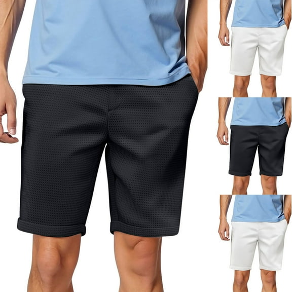 Dagugfen Summer Shorts for Men Straight Leg Mesh Button Fitted Breathable Working Formal Suit Shorts