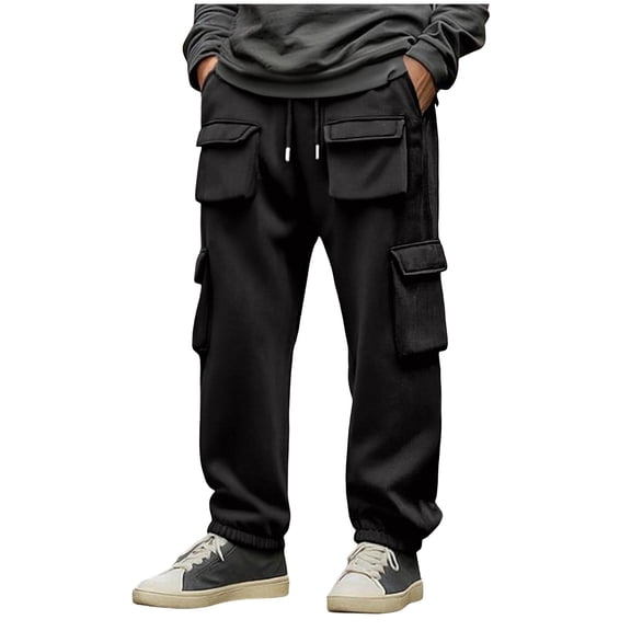 Dagugfen Sweat Pants Men Elastic Waist Drawstring Loose Fitted Trousers Outdoor Activewear Cargo Pants with Multi Pockets