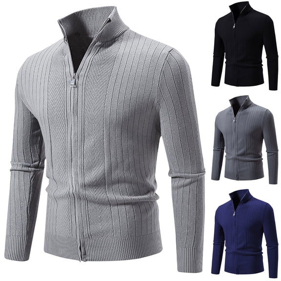 Dagugfen Sweaters for Men Zip up High Neck Long Sleeve Slim Fitting Comfy Trendy Workwear Casual Cardigan Outwear Fall Winter