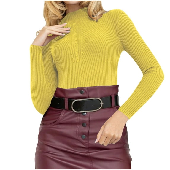 Dagugfen Sweaters for Women Fall Winter Long Sleeve Comfy Casual Slim Fitting Pullover Workwear Tops