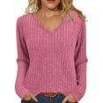 thumbnail image 1 of Dagugfen Sweaters for Women Ribbed Wave V Neck Slim Fitted Comfy Knit Casual Work Long Sleeve Shirts, 1 of 7
