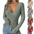 thumbnail image 1 of Dagugfen Sweaters for Women Wrap Deep V Neck Long Low Cut Sleeve Slim Fitted Knitted Going out Tops for Night Club Party, 1 of 6