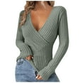 thumbnail image 1 of Dagugfen Sweaters for Women Wrap Deep V Neck Long Low Cut Sleeve Slim Fitted Knitted Going out Tops for Night Club Party, 1 of 5