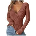 thumbnail image 1 of Dagugfen Sweaters for Women Wrap Deep V Neck Long Low Cut Sleeve Slim Fitted Knitted Going out Tops for Night Club Party, 1 of 5