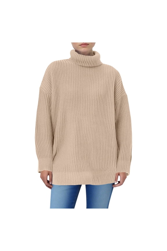 Sweatersfor Women Long Sleeve Turtle Neck Loose Fitted Breathable Pullover Daily Wear Womens Sweaters(XXL,Khaki)