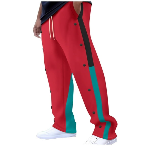 Dagugfen Sweatpants for Men Button Elastic Waist Color Block Comfy Casual Pants Workout Running Fall Winter