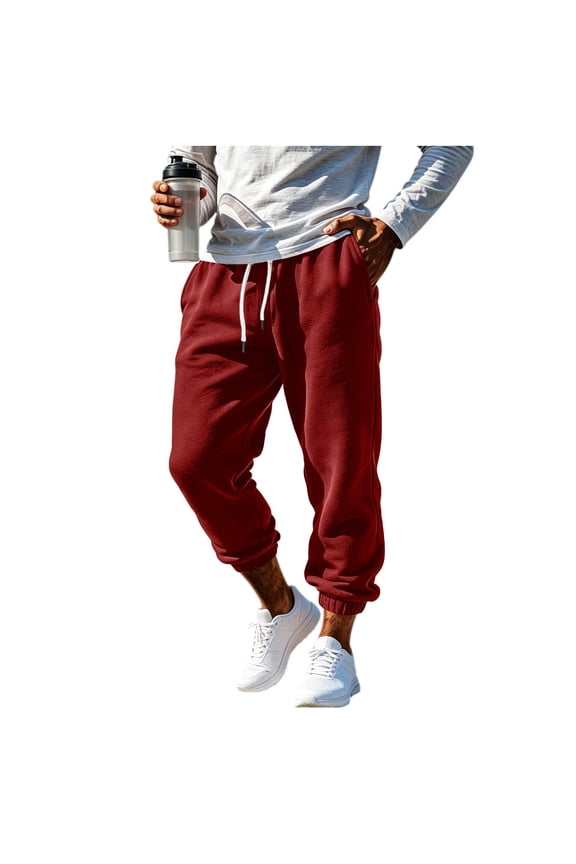 Sweatpants for Men Cinch Bottom Drawstring Elastic Waist Loose Fitted Outdoor Running Jogging Pants with Pockets(XXL,Red)