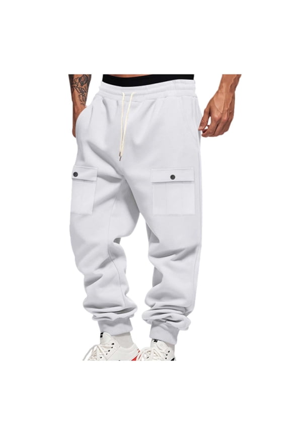 Sweatpants for Men Drawstring Elastic Waist Cargo Pants Loose Fitted Cinch Bottom Outdoor Activewear Pants with Multi Pockets