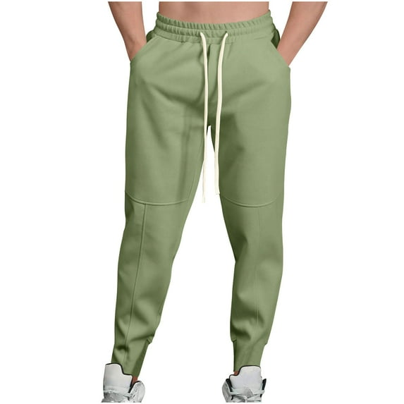 Dagugfen Sweatpants for Men Drawstring Elastic Waist Fitted Solid Color Comfy Workout Sports Cropped Pants Fall Winter