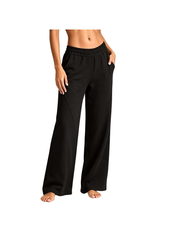 Sweatpantsfor Women Loose Fitted Elastic Waist Straight Leg Full Length Daily Wear Pants with Pockets(S,Black)