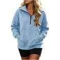 thumbnail image 1 of Dagugfen Sweatshirts for Women Quarter Zip Long Sleeve Stand Neck Pullover Casual Tops Daily Wear Loose Fitted Sweatshirts with Pockets(XL,Light Blue), 1 of 7