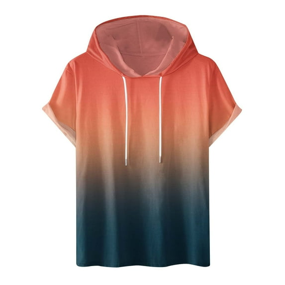 Dagugfen Sweatshirts for Men Hoodie Short Sleeve Drawstring Comfy Gradient Color Casual Pullover Tops Fashion
