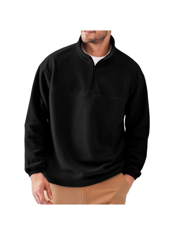 Sweatshirts for Men Long Sleeve Quarter Zip Stand Neck Thermal Loose Fitted Pullover Casual Tops
