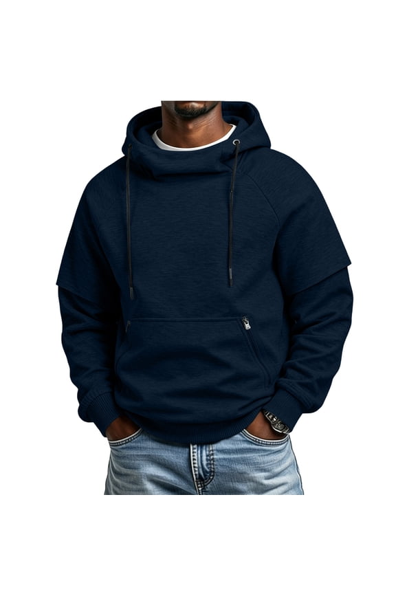 Sweatshirts for Men with Hooded Long Sleeve Drawstring Cinch Cuff Loose Fitted Breathable Athletic Casual Sweatshirts with Pockets(XXL,Navy)