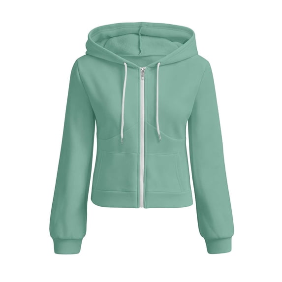 Dagugfen Sweatshirts for Women Full Zip Drawstring Hooded Long Sleeve Outerwear Sports Casual Jackets with Pockets(XL,Green)